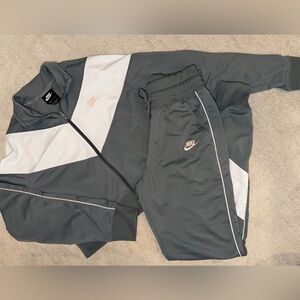 Nike gray, white, and pink tracksuit set